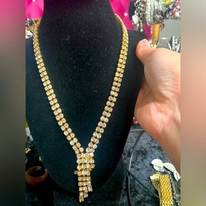 Vintage Gold AB Rhinestone Necklace Double Strand